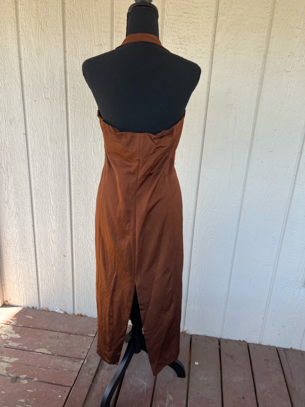 Zara Brown Satin Halter Maxi Dress - Picture 5 of 6
